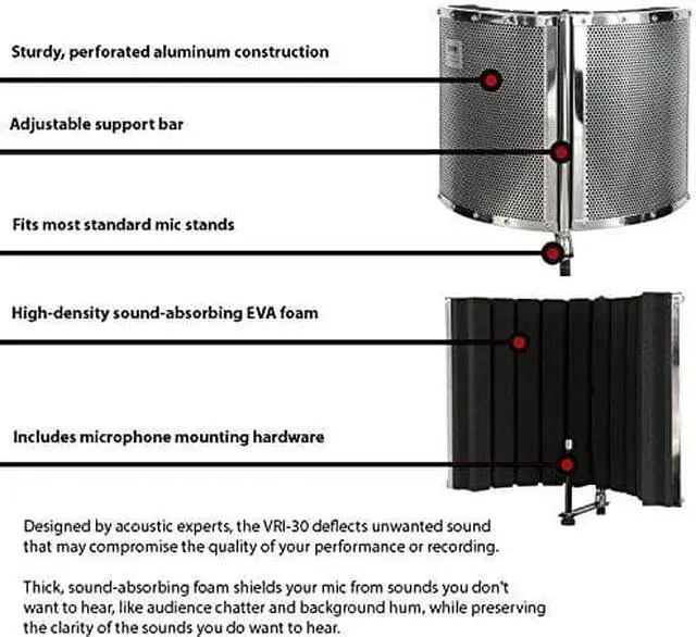 Alt view image 2 of 12 - LyxPro VRI-30 Portable Foldable Sound Absorbing Recording Panel Stand Mount