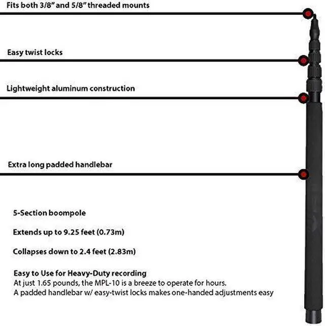 Main image of LyxPro MPL-10 Boompole Lightweight Boom pole for Professional Shotgun Microphone