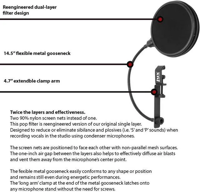Alt view image 2 of 9 - LyxPro Dual Layer Microphone Pop Filter Superior Vocal Performance Pop Shield