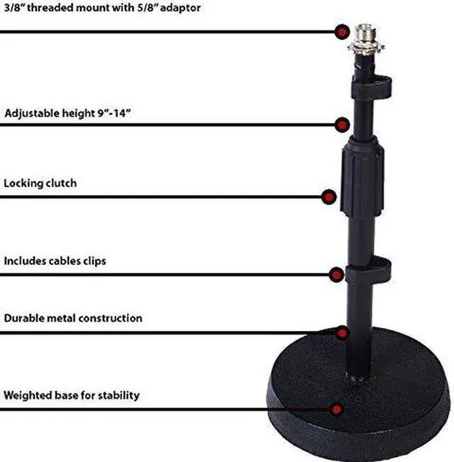 Main image of LyxPro DKS-1 Adjustable Height Microphone Desk Stand Weighted Base 3/8"-5/8"