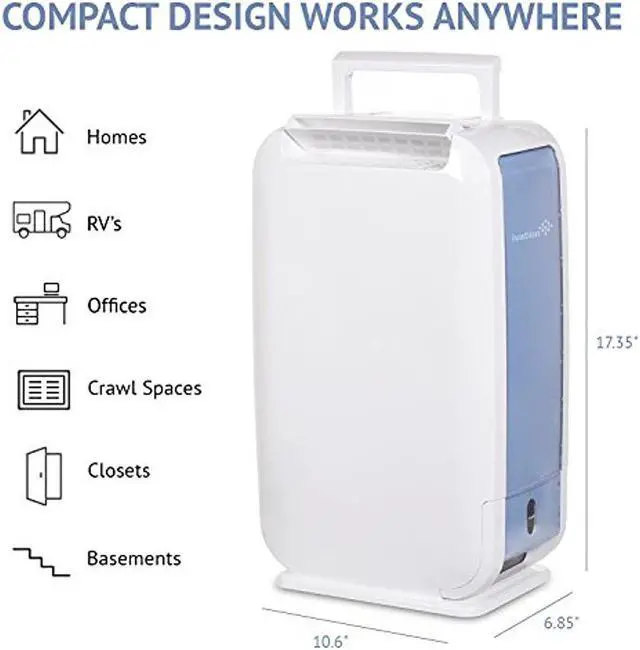 Alt view image 4 of 9 - Ivation 13-Pint Small-Area Desiccant Dehumidifier Compact and Quiet - With Continuous Drain Hose for Smaller Spaces, Bathroom, Attic, Crawlspace and Closets - For Spaces Up To 270 Sq Ft