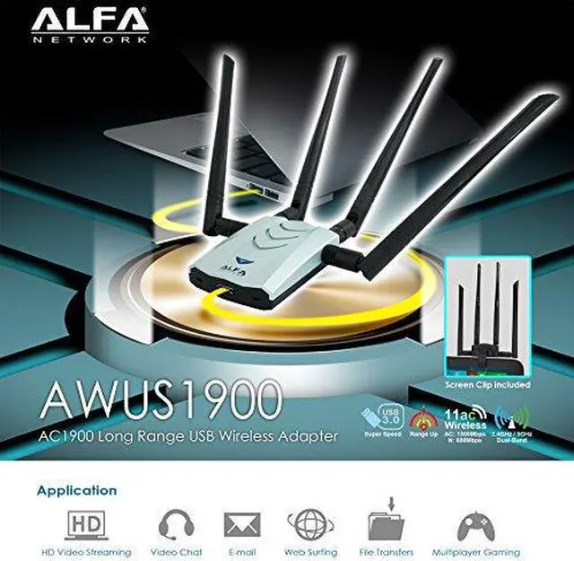 Alt view image 10 of 14 - Alfa AWUS1900 802.11ac Dual band 2.4/5 Ghz Wi-Fi USB Adapter AC1900 1900Mbps