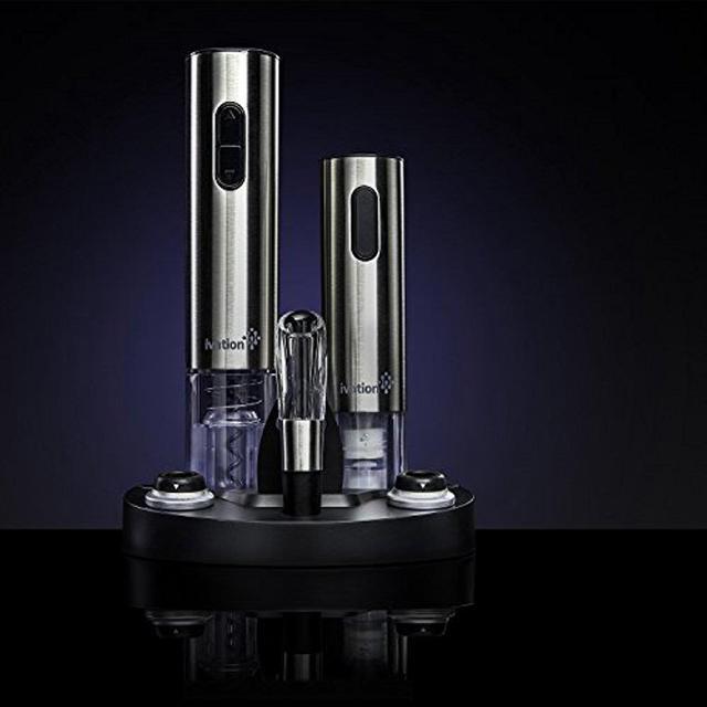 Alt view image 2 of 9 - Ivation Wine Gift Set, Includes Stainless Steel Electric Wine Bottle Opener, Wine Aerator, Electric Vacuum Wine Preserver, 2 Bottle Stoppers, Foil Cutter & LED Charging Base
