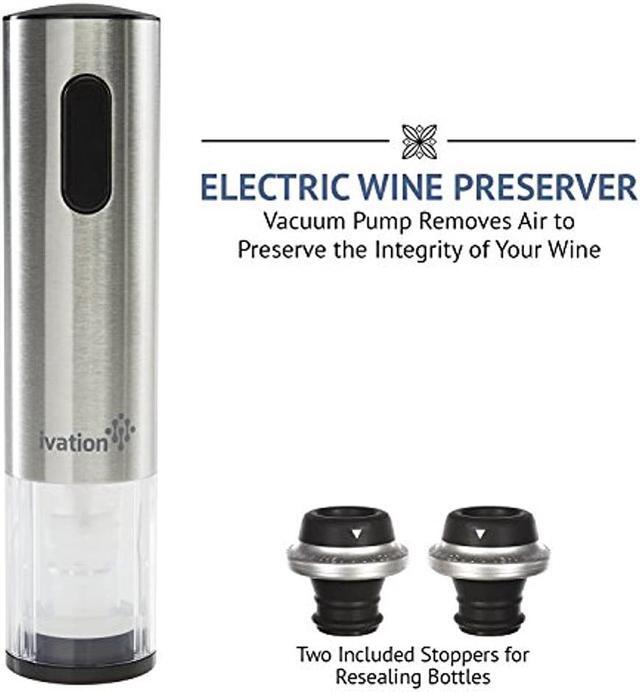 Alt view image 4 of 9 - Ivation Wine Gift Set, Includes Stainless Steel Electric Wine Bottle Opener, Wine Aerator, Electric Vacuum Wine Preserver, 2 Bottle Stoppers, Foil Cutter & LED Charging Base