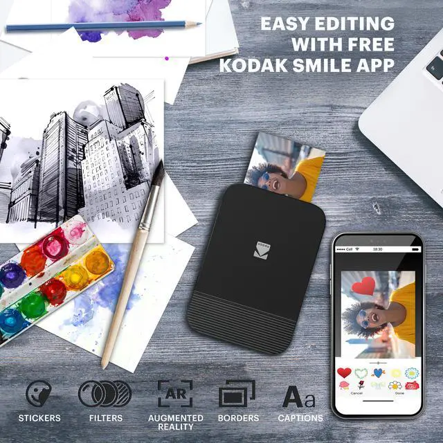 Alt view image 3 of 5 - KODAK Smile Instant Digital Printer – Pop-Open Bluetooth Mini Printer for iPhone & Android – Edit, Print & Share 2x3 ZINK Photos w/FREE Smile App – Black/ White