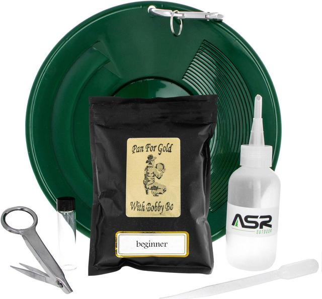 ASR Outdoor 7pc Gold Panning Kit with 1lbs Bobby Bo Beginner Classified  Paydirt Bag, Green 