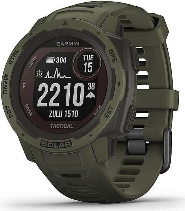Alt view image 2 of 11 - Garmin Instinct Solar Tactical, Solar-Powered Rugged GPS Smartwatch -Moss Green-  (010-02293-14)