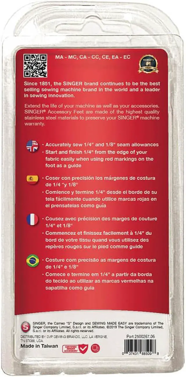 Alt view image 3 of 4 - Singer 250026706 Quarter inch Piecing Presser Foot