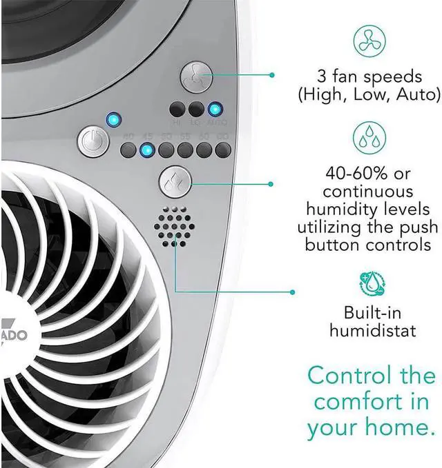 Alt view image 3 of 6 - vornado uh100 ultrasonic cool mist humidifier with fanassisted whole room humidification, auto humidity control, easy view 1 gallon water tank, white