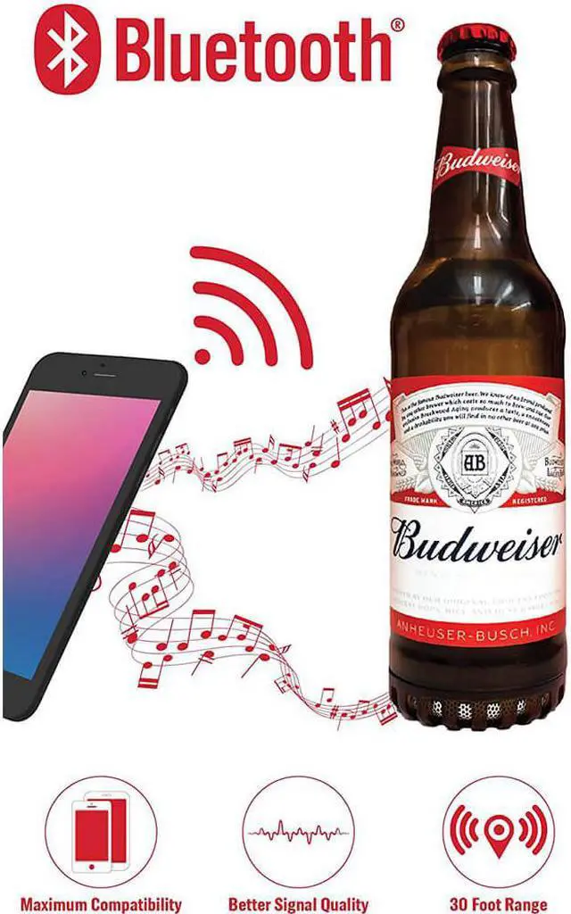 Alt view image 2 of 4 - Budweiser BWBBS001 Wireless Bluetooth Bottle Speaker - Red