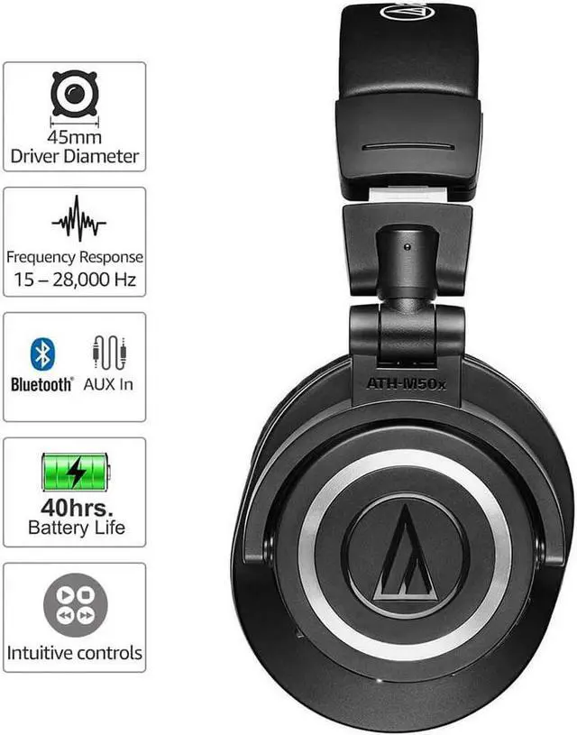 Alt view image 10 of 20 - AudioTechnica ATH-M50xBT Wireless Over-Ear Headphones with Built-In Remote and Microphone (Black)