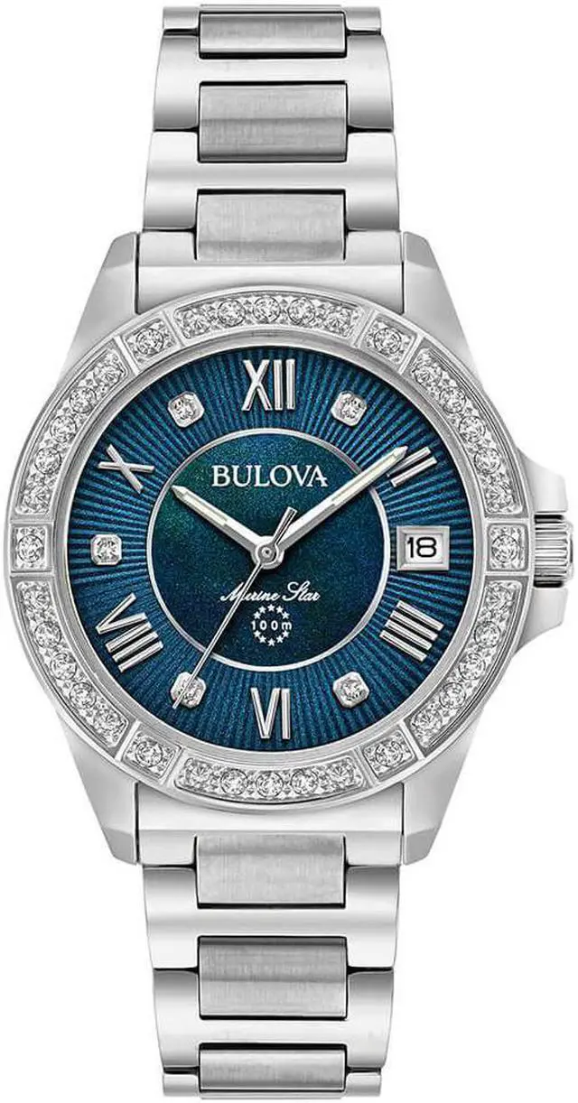 Alt view image 4 of 7 - Bulova Marine Star Ladies Blue MOP Diamond Quartz Watch 96R215
