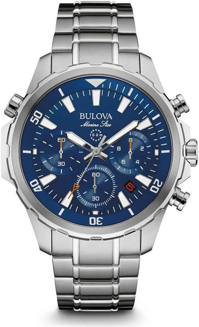 Alt view image 5 of 11 - Men's Bulova Marine Star Blue Dial Steel Chronograph Watch 96B256