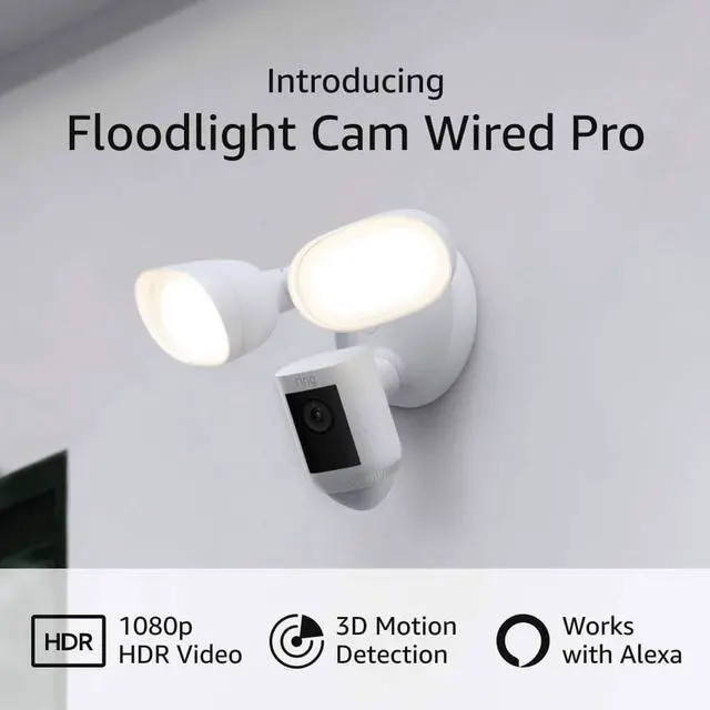 Alt view image 5 of 20 - Ring B08FCWRXQR Floodlight Camera Wired Pro - 1920 x 1080 - 2 MP - 2000 Lumen - LED - Wi-Fi - 2.4 GHz - 5 GHz - Color Night Vision - Motion Detection - 100 to 240 Volts AC - White