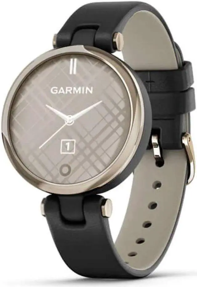 Main image of Garmin Lily™ Smartwatch - Cream Gold Bezel with Black Case and Italian Leather Band