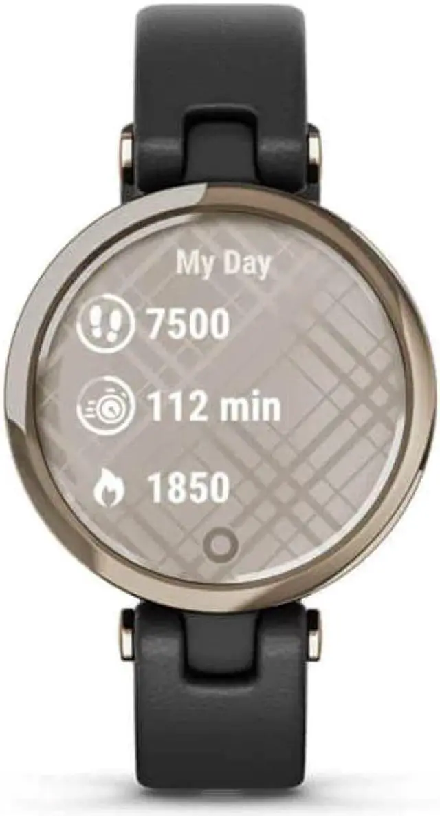 Alt view image 7 of 7 - Garmin Lily™ Smartwatch - Cream Gold Bezel with Black Case and Italian Leather Band