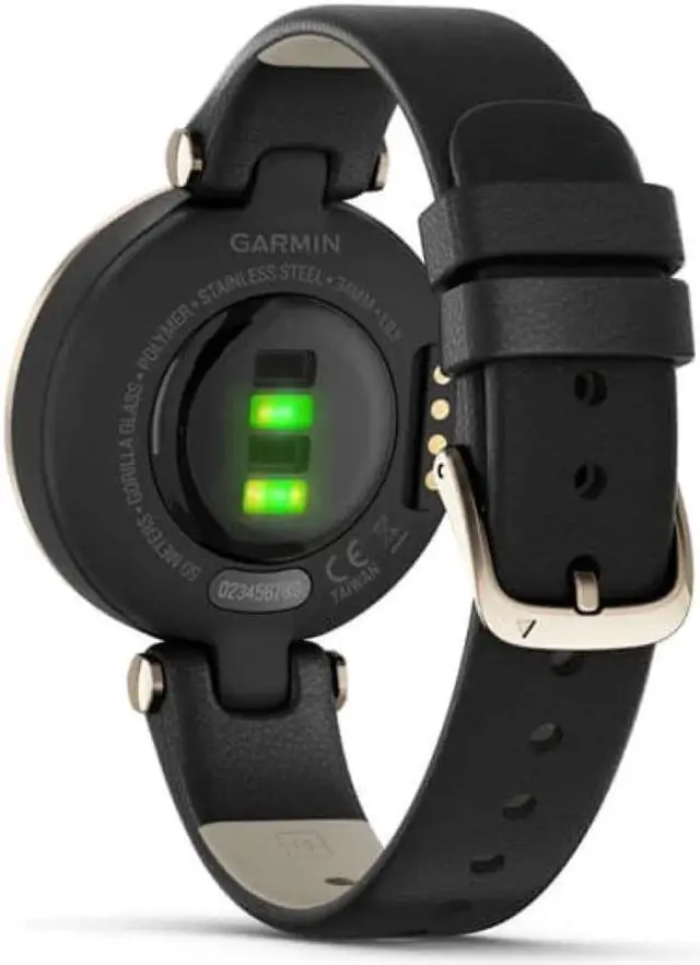 Alt view image 6 of 7 - Garmin Lily™ Smartwatch - Cream Gold Bezel with Black Case and Italian Leather Band