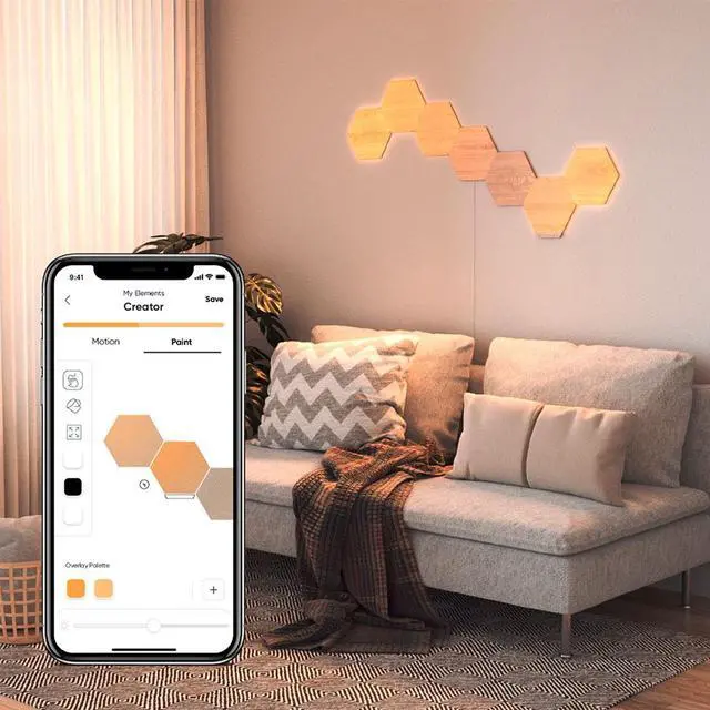 Alt view image 3 of 14 - nanoleaf NL527005HB7P Elements Wood Look Smarter Kit (7 panels)