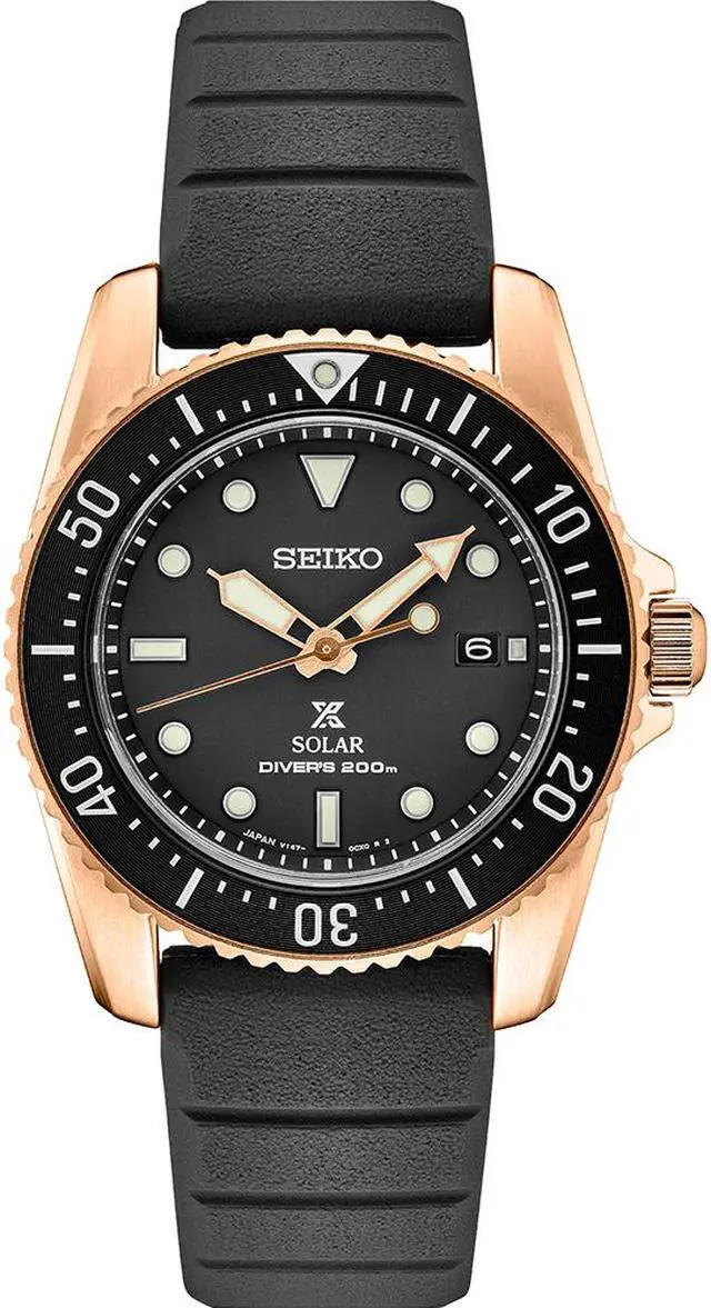 Seiko SNE586 Prospex Black Dial Solar Dive Watch with Rose