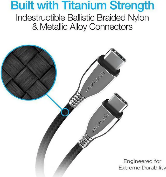 Alt view image 3 of 4 - Naztech 15501 6 Ft. Titanium USB-C to USB-C Braided Cable - Black