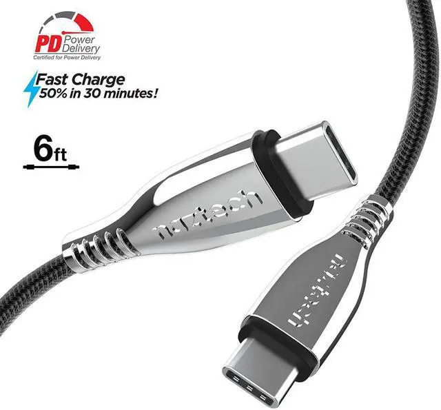 Alt view image 2 of 4 - Naztech 15501 6 Ft. Titanium USB-C to USB-C Braided Cable - Black