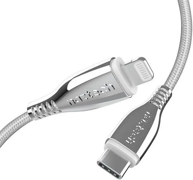 Alt view image 2 of 5 - Naztech 15498 6 Ft. Titanium USB-C to Lightning Braided Cable - White