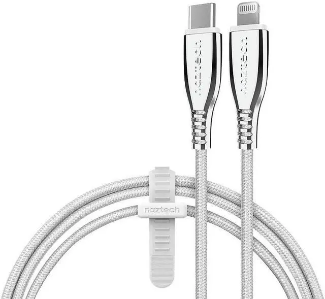 Main image of Naztech 15498 6 Ft. Titanium USB-C to Lightning Braided Cable - White