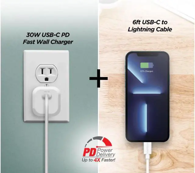 Alt view image 2 of 7 - Naztech 15544 6ft White 30W PD Wall Charger And USB-C