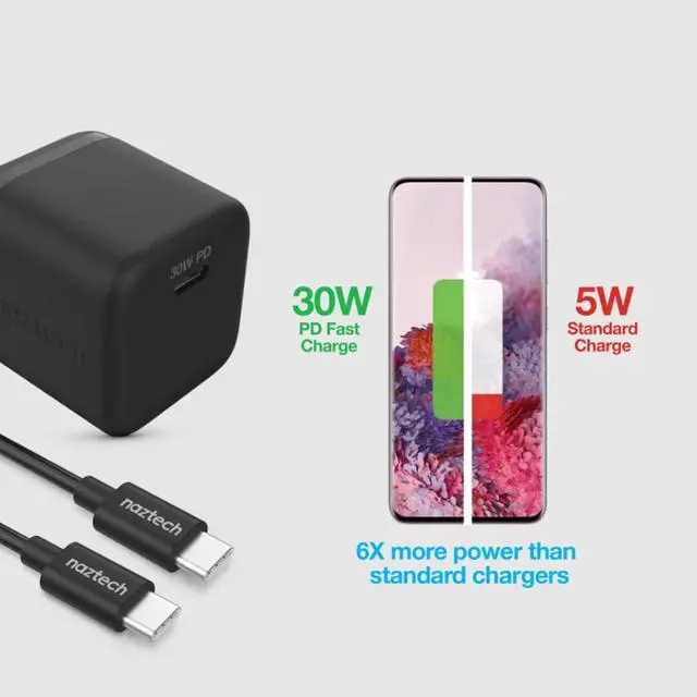 Alt view image 6 of 7 - Naztech 15543 6ft Black 30W PD Wall Charger And USB-C