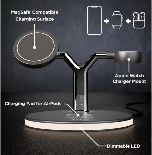 Alt view image 2 of 5 - Hypergear 15515 MaxCharge 3-in-1 Wireless Charging Stand