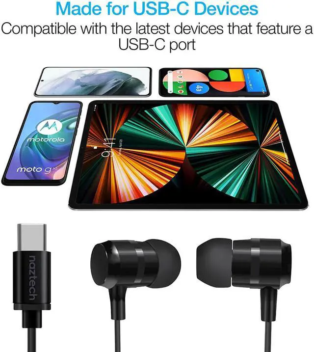 Alt view image 2 of 6 - Naztech 15262 Platinum High Fidelity USB-C Wired Earbuds - Black