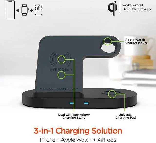 Alt view image 2 of 5 - Hypergear 15328 3-in-1 Wireless Charging Dock