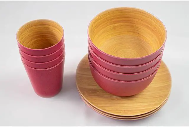 Alt view image 2 of 6 - Melamine with Bamboo Dining Set Red
