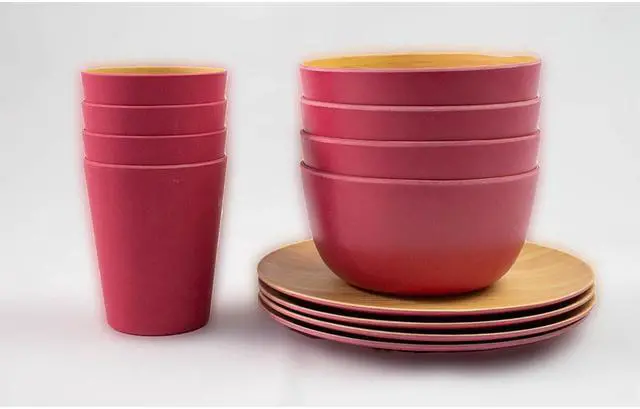Alt view image 3 of 6 - Melamine with Bamboo Dining Set Red