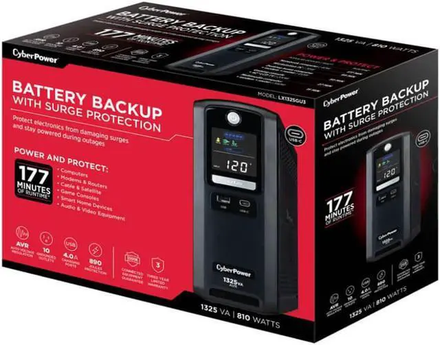 Alt view image 4 of 7 - CyberPower LX1325GU3 10-Outlet 1325VA Battery Back-Up System