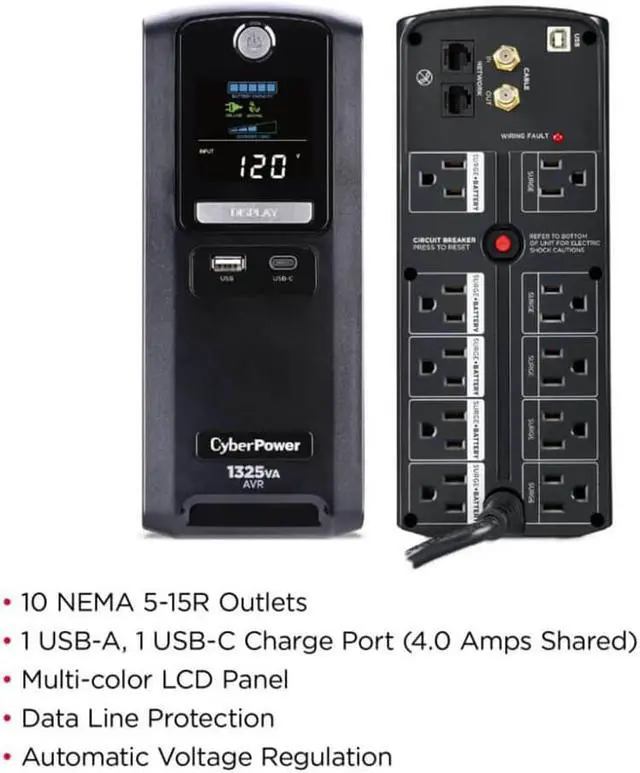 Alt view image 7 of 7 - CyberPower LX1325GU3 10-Outlet 1325VA Battery Back-Up System