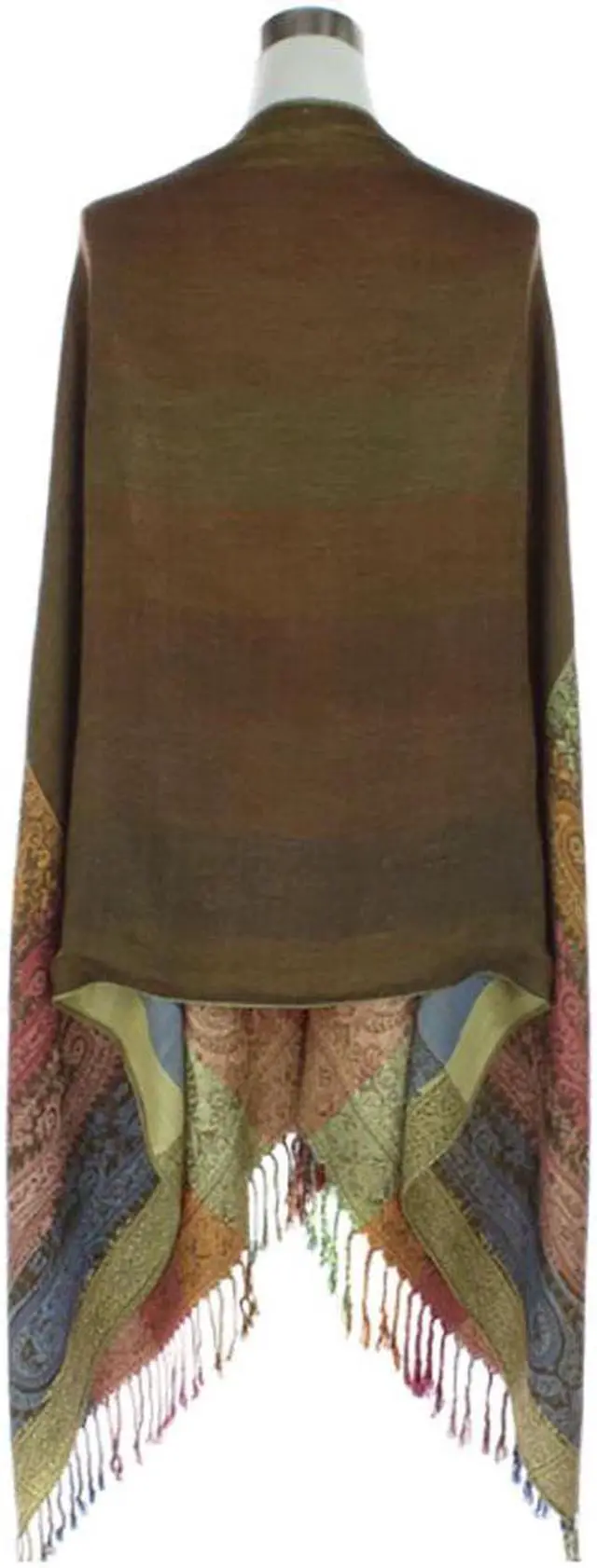 Alt view image 2 of 2 - Two Sides Long Paisley Pashmina Shawl - Olive Brown