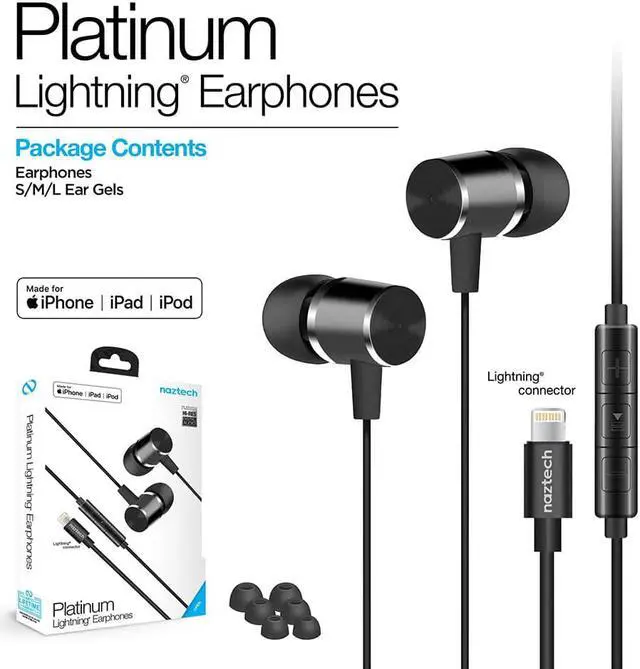 Alt view image 4 of 7 - Naztech 14203 Platinum MFi Lightning Earphones - Black