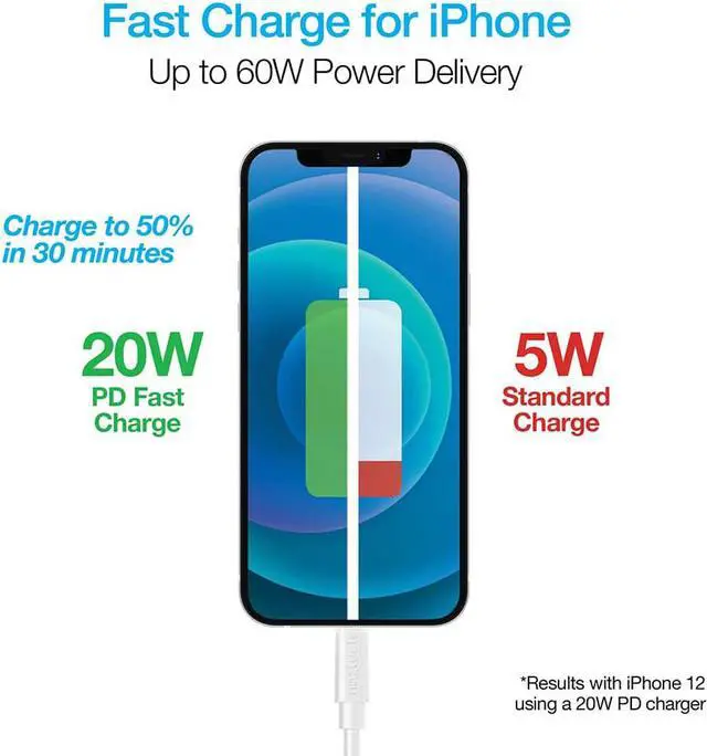 Alt view image 4 of 6 - Naztech 15373 12 Ft. Fast Charge USB-C to MFi Lightning Extra Long Cable - White