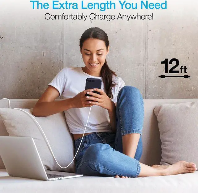 Alt view image 6 of 6 - Naztech 15373 12 Ft. Fast Charge USB-C to MFi Lightning Extra Long Cable - White