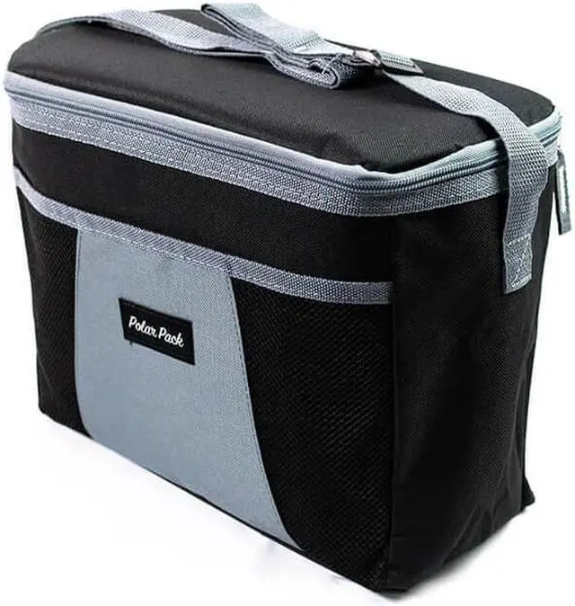 Alt view image 3 of 3 - Kole Imports PLRPKMESHBKG Polar Pack 12-Can Insulated Cooler Bag with Mesh Pocket - Black/Gray
