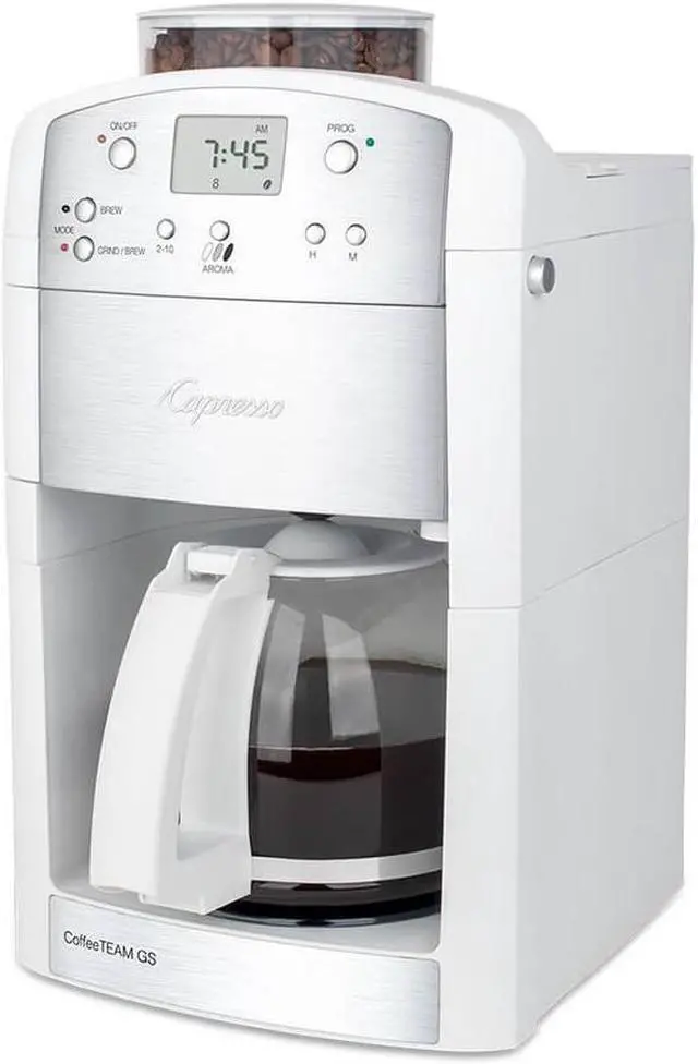 Alt view image 2 of 4 - Capresso CoffeeTeam GS 10-Cup Coffeemaker with Conical Burr Grinder - White
