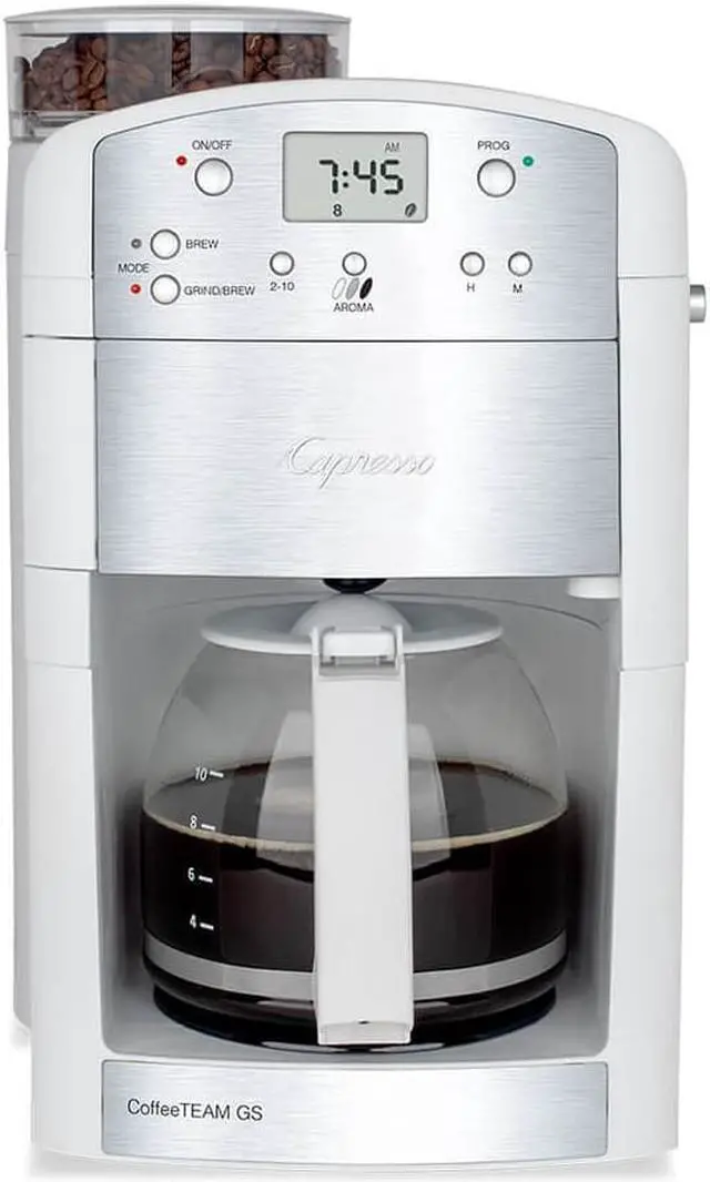 Main image of Capresso CoffeeTeam GS 10-Cup Coffeemaker with Conical Burr Grinder - White