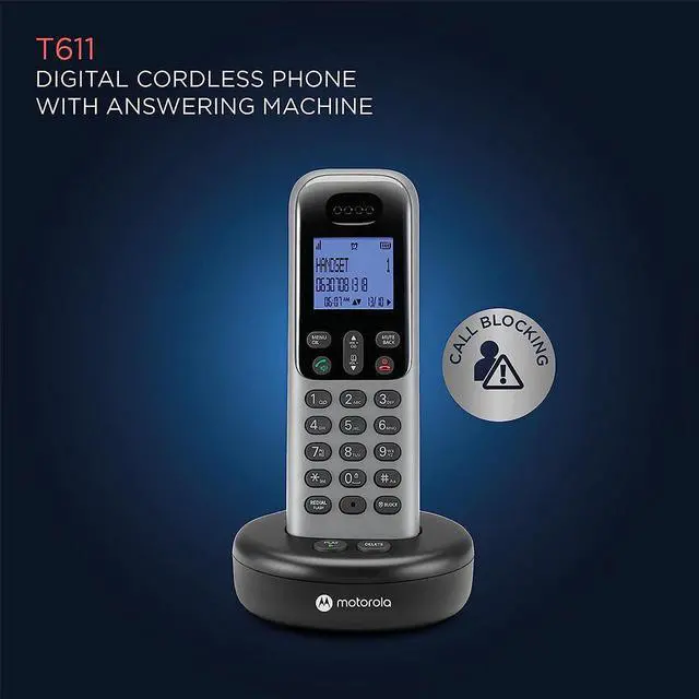 Alt view image 4 of 5 - Motorola T611 T6 Series Cordless Phone System with 1 Digital Handset & Caller ID - Grey
