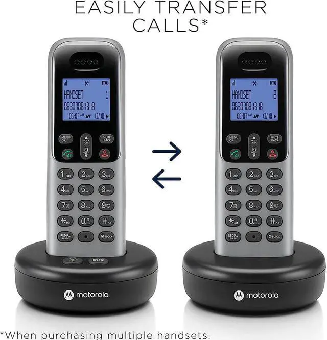 Alt view image 2 of 5 - Motorola T611 T6 Series Cordless Phone System with 1 Digital Handset & Caller ID - Grey