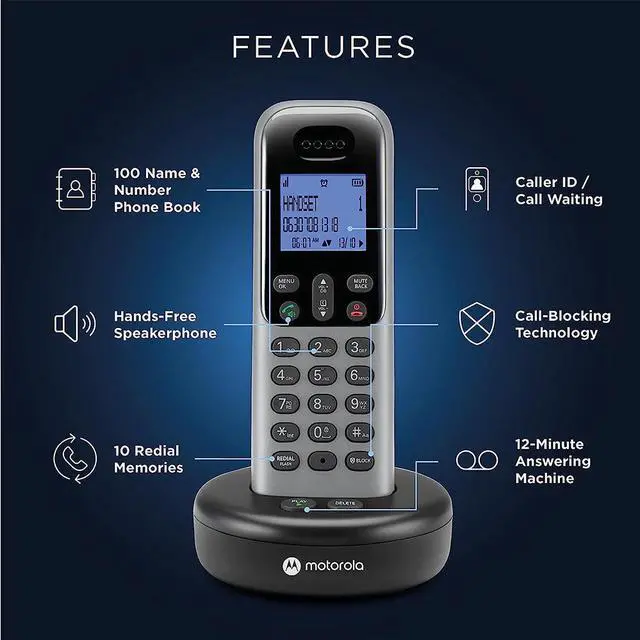 Alt view image 3 of 5 - Motorola T612 T6 Series Cordless Phone System with 2 Digital Handsets & Caller ID - Grey