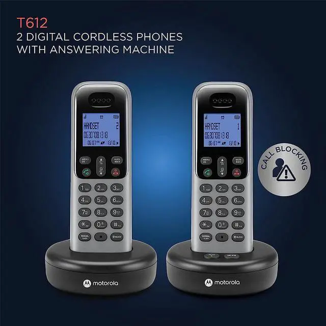 Alt view image 4 of 5 - Motorola T612 T6 Series Cordless Phone System with 2 Digital Handsets & Caller ID - Grey