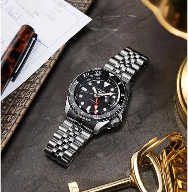 Alt view image 4 of 4 - Seiko 5 Mens SKX GMT Series Sports Watch - Stainless Steel/Black Dial