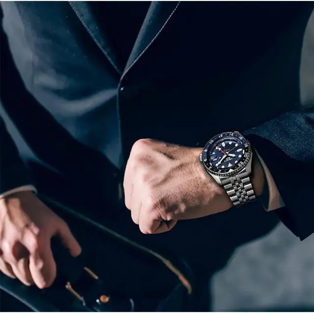 Alt view image 4 of 4 - Seiko 5 Mens SKX GMT Series Sports Watch - Stainless Steel/Blue Dial
