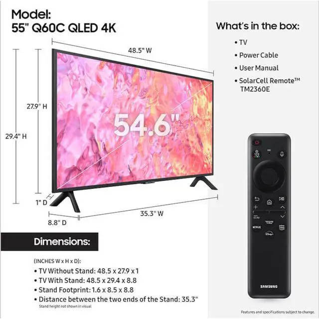 Alt view image 4 of 8 - Samsung QN55Q60C 55" Class Q60C QLED 4K Smart TV (QN55Q60CAFXZA, 2023)